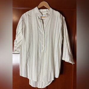 Women’s Punch Cream Striped Cotton Tunic With Metallic Accents